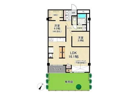 所沢コーポラスC棟(2LDK/1階)の間取り写真