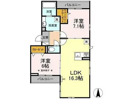 RIZIERE六町(2LDK/2階)の間取り写真