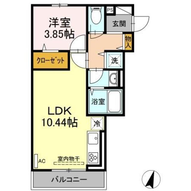 エクセリア若宮(1LDK/2階)の間取り写真