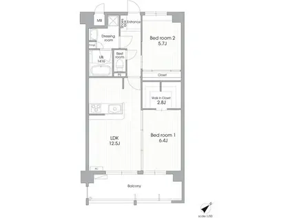 ラクレイス大橋(2LDK/5階)の間取り写真