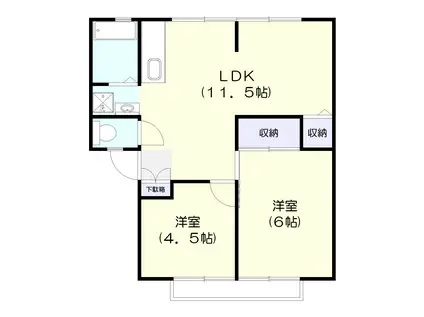 サンライフD棟(2LDK/2階)の間取り写真