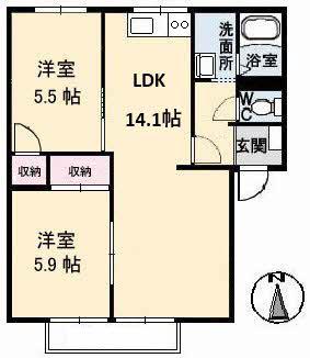 パークヒルズ西真磯(2LDK/1階)の間取り写真