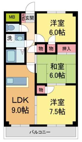 シャルマンコーポ荒牧(3LDK/1階)の間取り写真