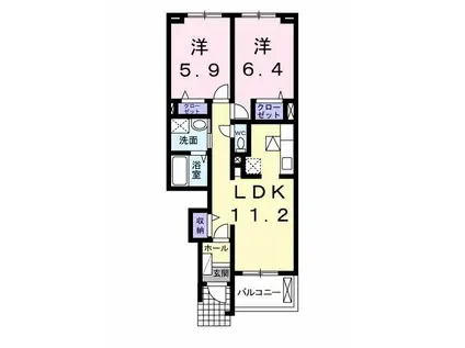 エテルノ ディッチャ(2LDK/1階)の間取り写真