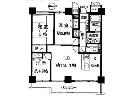 ラピタス31西宮(3LDK/26階)の間取り写真