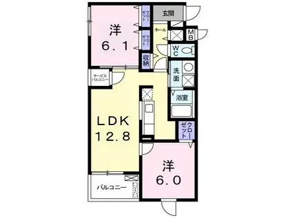 アルカディアII(2LDK/4階)の間取り写真