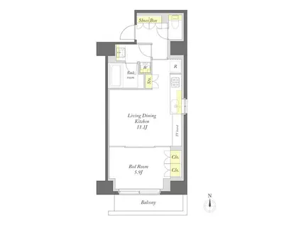 プライムメゾン日本橋馬喰町(1LDK/7階)の間取り写真