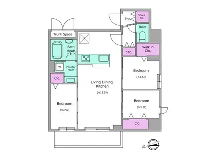 ドゥーエ日暮里III(3LDK/9階)の間取り写真
