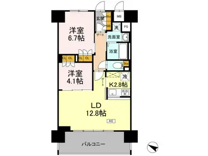 リーラ横浜川和町(2LDK/5階)の間取り写真