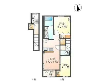 SUNMARINA (2LDK/2階)の間取り写真