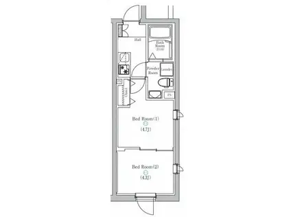 上池台1丁目マンション 401(2K/4階)の間取り写真