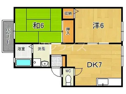 サンビレッジ・ラポ-ルE棟(2DK/2階)の間取り写真