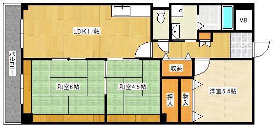 シティパーク富松(3LDK/1階)の間取り写真