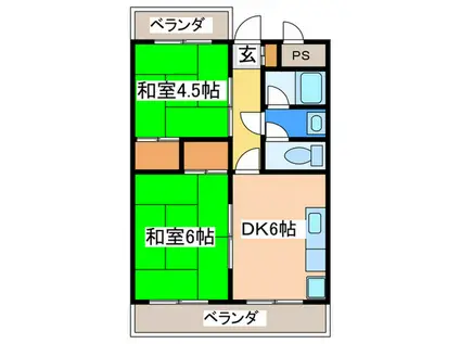 マンションアイランド(2DK/1階)の間取り写真