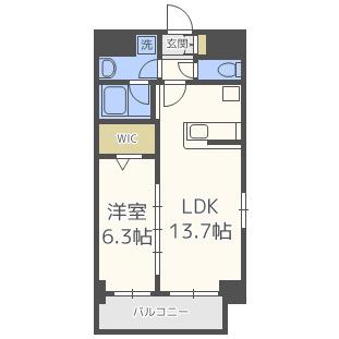 プラシード新町(1LDK/2階)の間取り写真