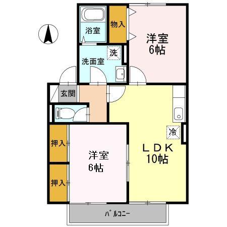 ソレアード上谷B棟(2LDK/1階)の間取り写真