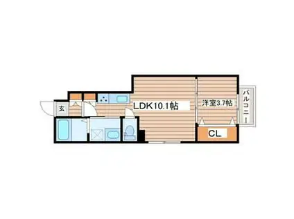 キララ鈎取本町I(1LDK/1階)の間取り写真