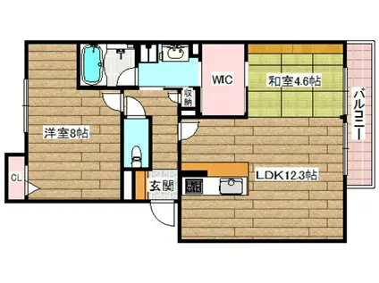 ヴィラソレーユ古曽部町B棟(2LDK/1階)の間取り写真