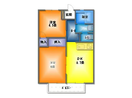 コーポ楠の木(2DK/2階)の間取り写真