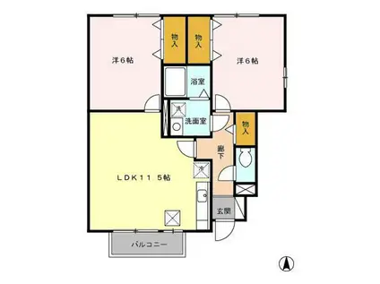 カーサクイントB(2LDK/1階)の間取り写真