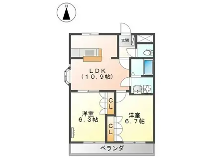 メルベールメゾンII(2LDK/2階)の間取り写真