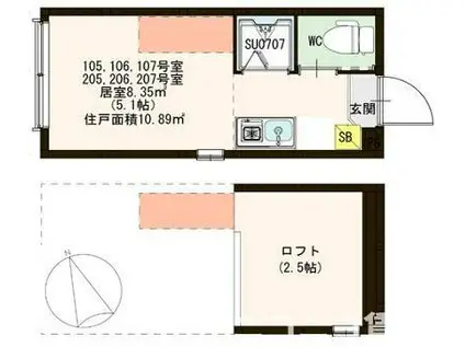 ハーモニーテラス松庵(ワンルーム/1階)の間取り写真
