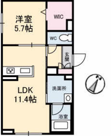 テラ五日市駅(1LDK/1階)の間取り写真