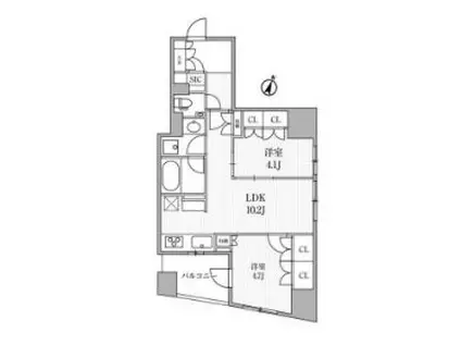ディームス大手町ノース(2LDK/9階)の間取り写真