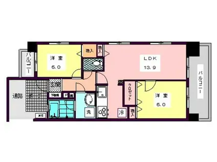 アヴァンセーヌ西新(2LDK/7階)の間取り写真