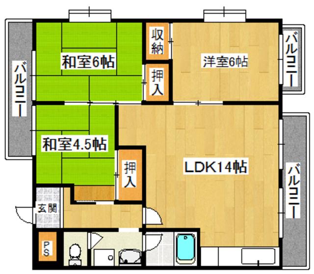第2石田マンション(3LDK/2階)の間取り写真