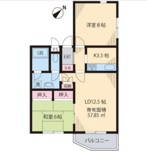 グリーンヒルズ(2LDK/1階)の間取り写真