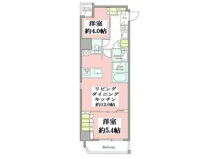 クレストコート新宿山吹町(2LDK/4階)の間取り写真