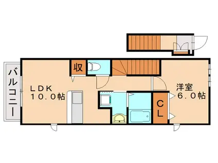 サン・フレイムYABEII A(1LDK/2階)の間取り写真