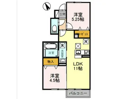 ヴィルヌーブ F棟(2LDK/1階)の間取り写真