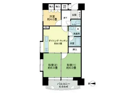 ライオンズマンション晩翠通(3DK/10階)の間取り写真