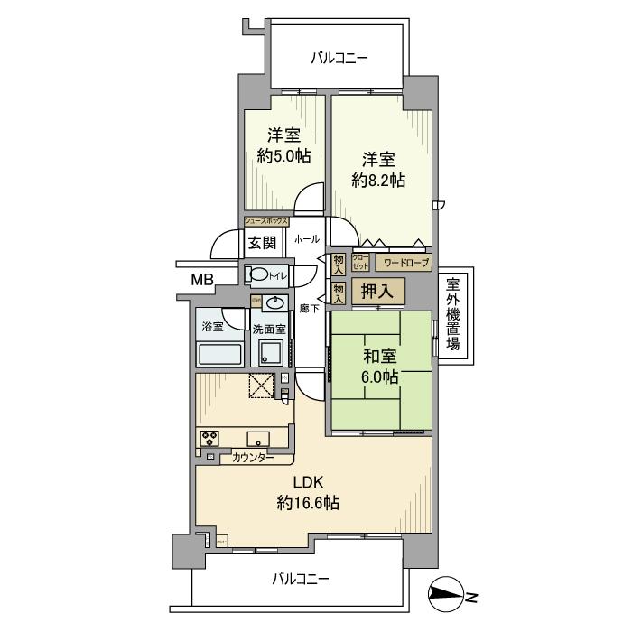 RICウエストコート7番街5番館(3LDK/4階)の間取り写真