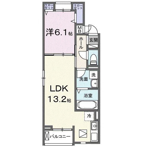 リビオ MIYABI(1LDK/1階)の間取り写真