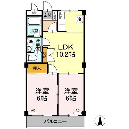 クレヴァー(2LDK/2階)の間取り写真