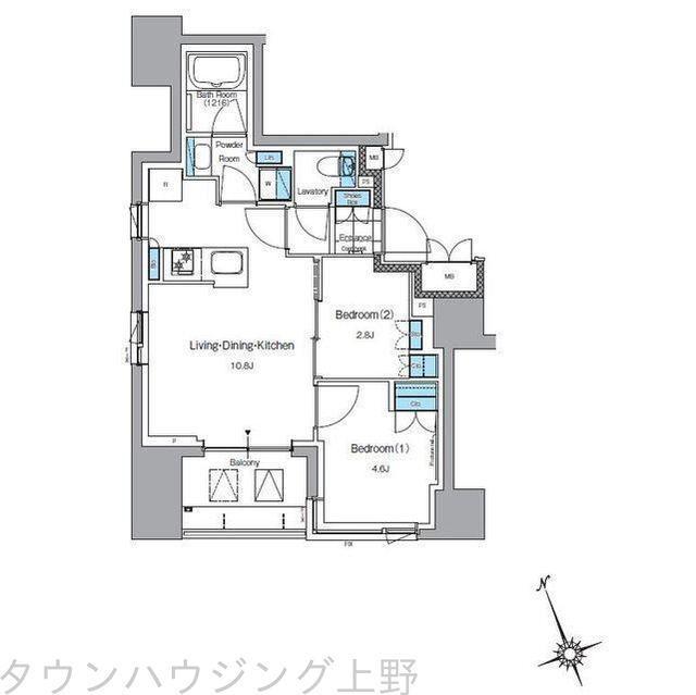 J.リヴェール上野入谷プレイス(2LDK/9階)の間取り写真