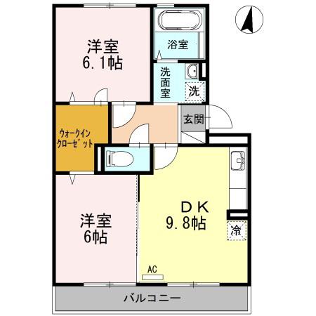 ラフィネはまゆうA棟(2DK/3階)の間取り写真
