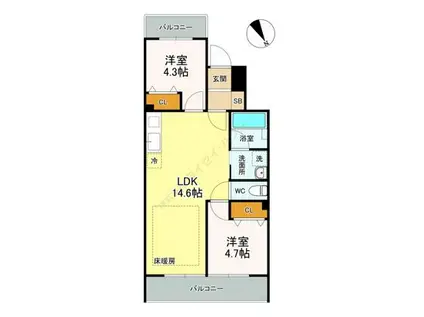 エリクサーメゾン日暮里根岸(2LDK/5階)の間取り写真