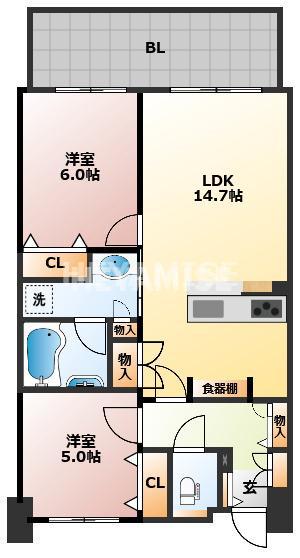 オーヴィジョン三芳(2LDK/8階)の間取り写真