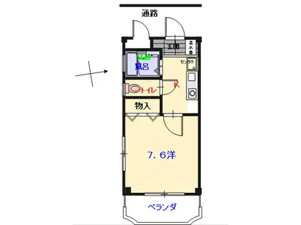 レインボー(1K/2階)の間取り写真