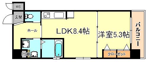 プリオーレ三宮(1LDK/5階)の間取り写真
