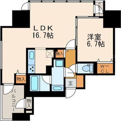 プレミアムコート葵(1LDK/12階)の間取り写真