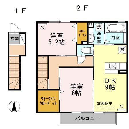 リブフラット(2DK/2階)の間取り写真