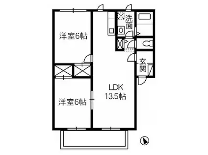 アイビーヒルズB棟(2LDK/2階)の間取り写真