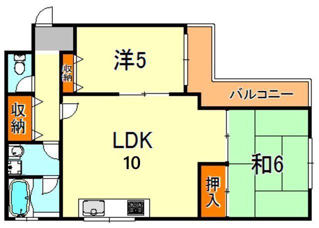 パインハイツ西芦屋(2LDK/3階)の間取り写真