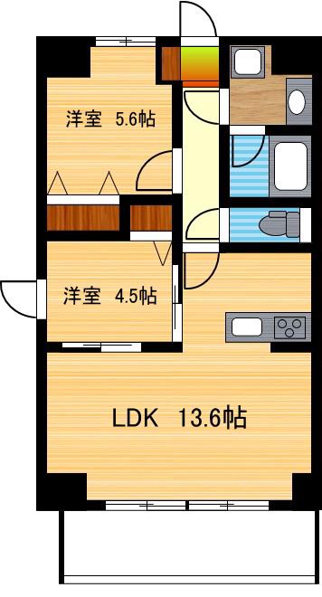 堀第二南台ビル(2LDK/7階)の間取り写真