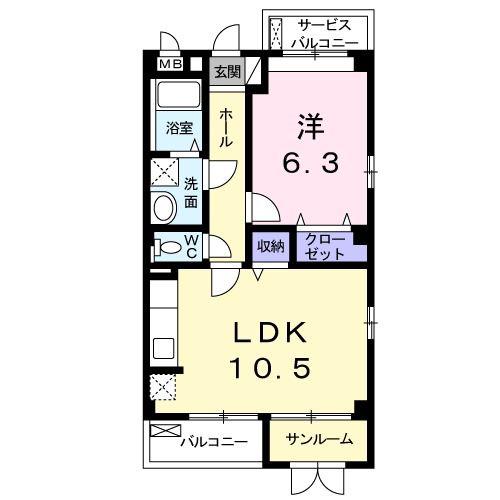 フィオーレ(1LDK/2階)の間取り写真